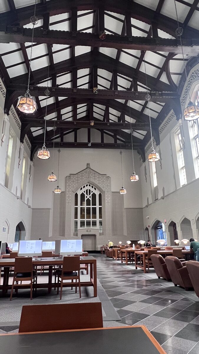 The timber-roofed Chapman Learning Commons reading hall inside IK Barber