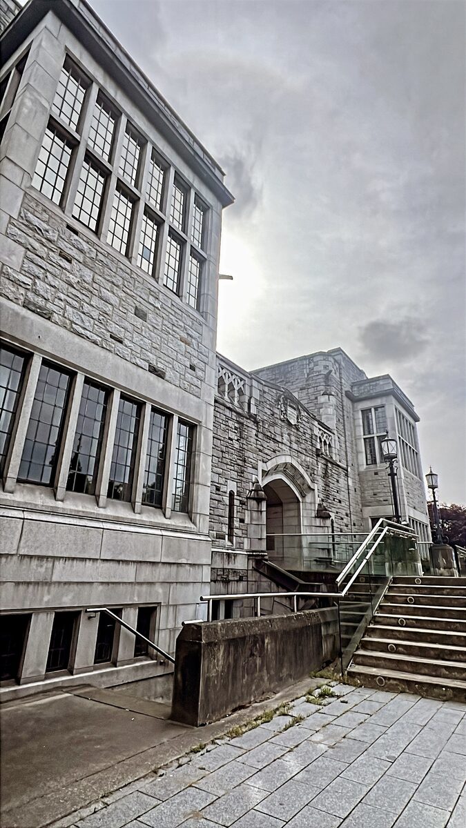 The stone exterior of the Irving K. Barber Learning Centre at UBC
